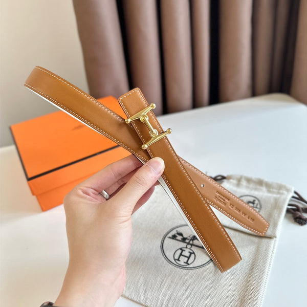 HM Gold Mors H buckle & Reversible 24 mm belt Brown White leather 125364