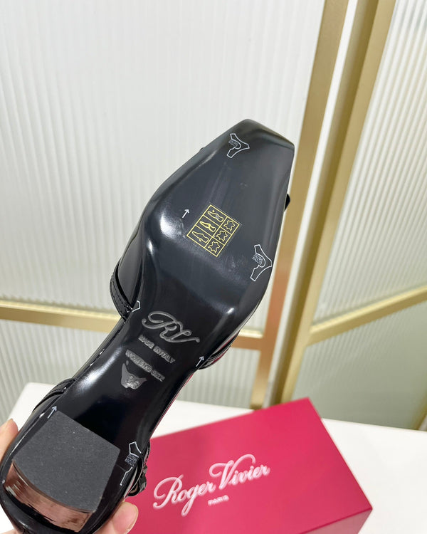 Trompette Metal Buckle Slingback Pump 45 Black Patent Leather