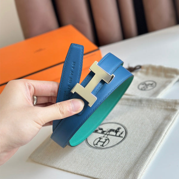 HM Silver Constance & Reverible Belt Blue Green Leather 125373