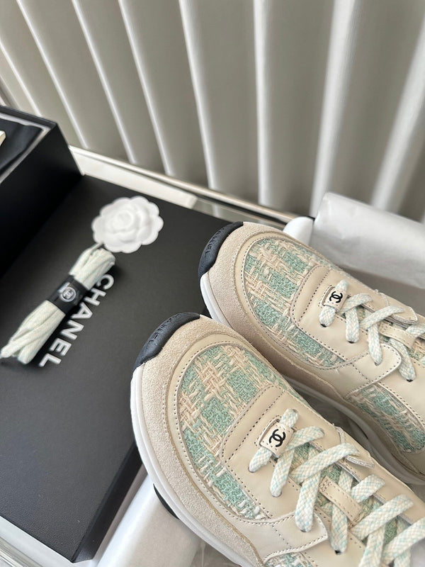 cc sneaker white cloud blu tweed pelle di vitello crema scuro