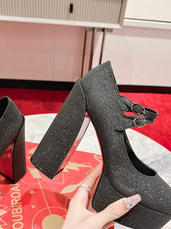 CL Platforms Movida Jane 130 mm Glitter Leather Black