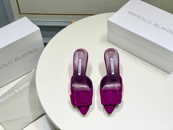 Manolo Mules 7cm Purple Suede Leather Bottom 451194