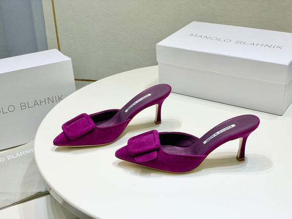 Manolo Mules 7cm Purple Suede Leather Bottom 451194