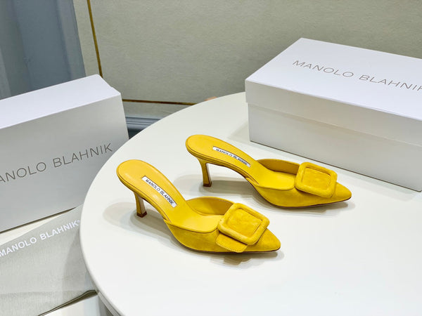 Manolo Mules 7cm Yellow Suede Leather Bottom 451186