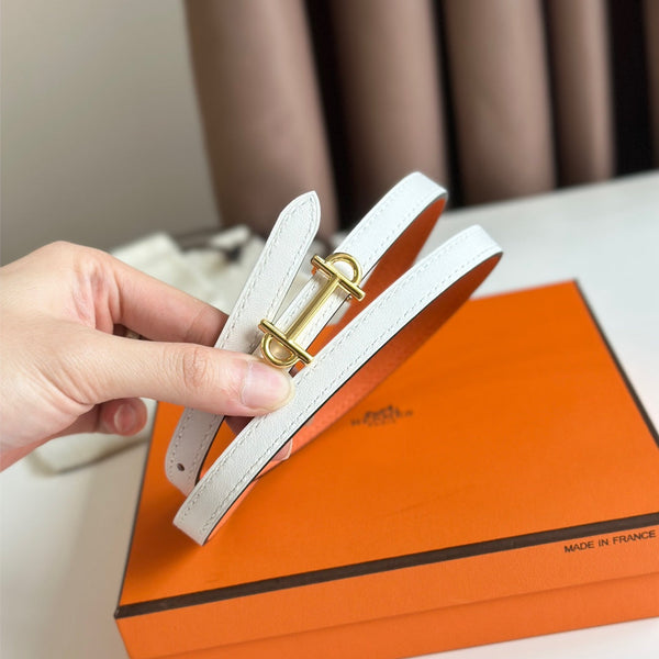 HM GAMMA BUCKLE & REVERSIBLE WHITE AND ORANGE LEATHER STRAP 13MM GOLD HARDWARE