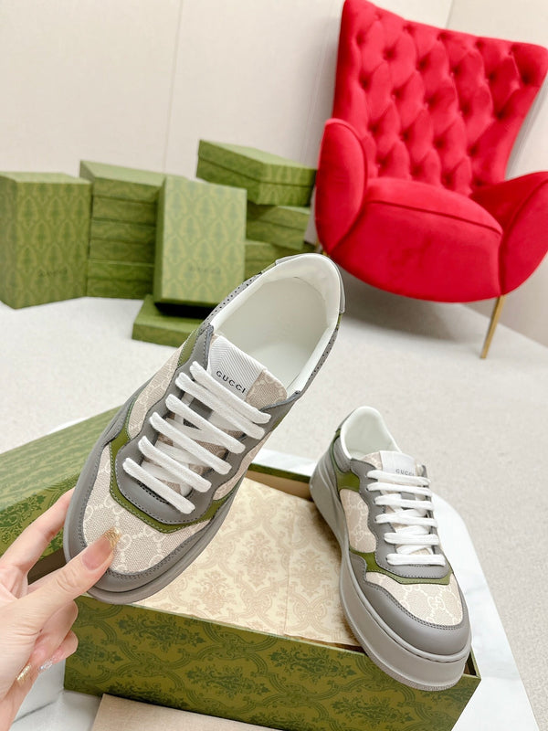 GG TRAINER GRAY AND CREAMY WHITE CALFSKIN