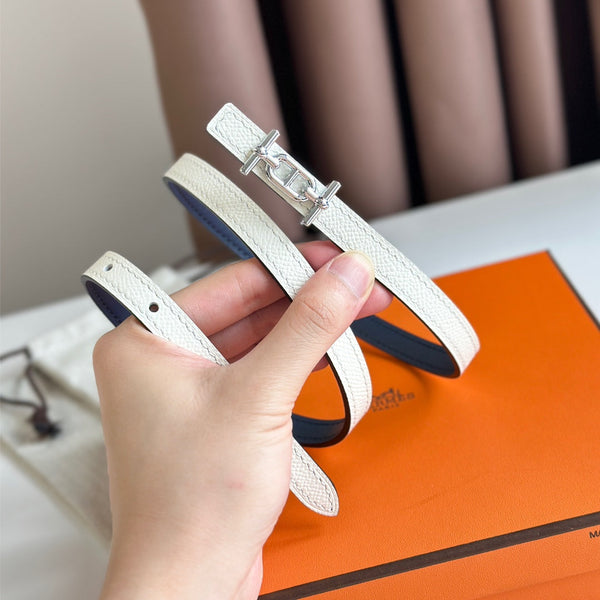 HM ANCRE BUCKLE & REVERSIBLE WHITE AND NAVY BLUE LEATHER STRAP 13MM SILVER HARDWARE