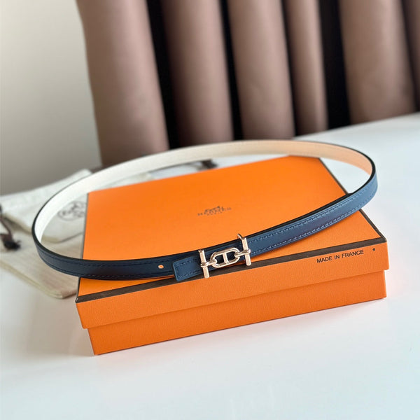 HM ANCRE BUCKLE & REVERSIBLE WHITE AND NAVY BLUE LEATHER STRAP 13MM GOLD HARDWARE