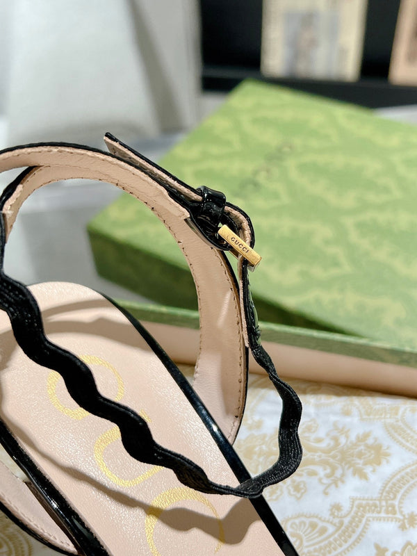 GG HIGH - HEEL SANDAL BLACK FABRIC ATTACH BOW