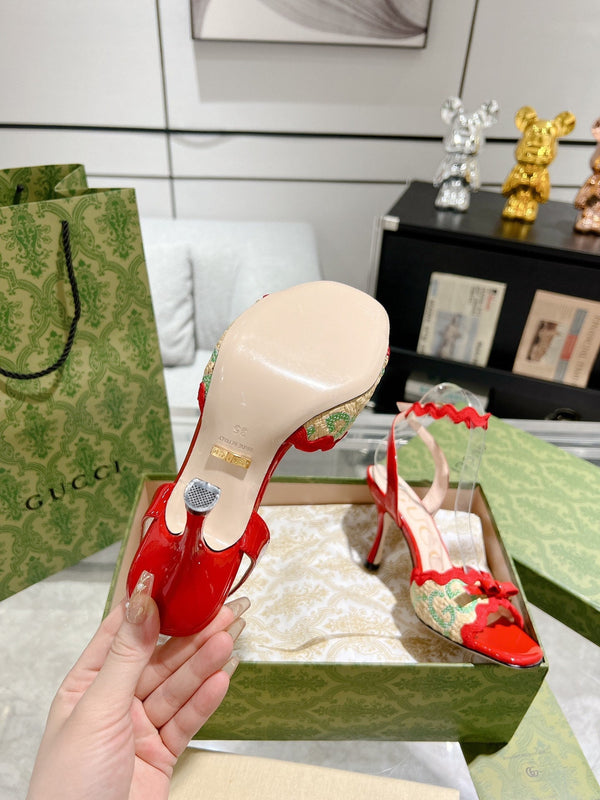 GG HIGH - HEEL SANDAL CRIMSON FABRIC ATTACH BOW