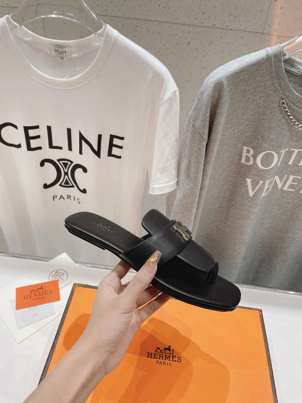 CLASSIC H BUCKLE SANDALS BLACK LAMBSKIN