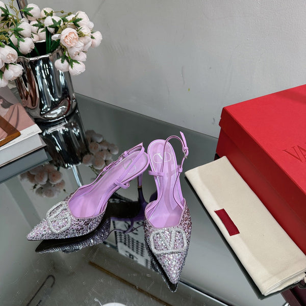 Vlogo Signature Slingback 70 in pelle di vitello viola con cristalli