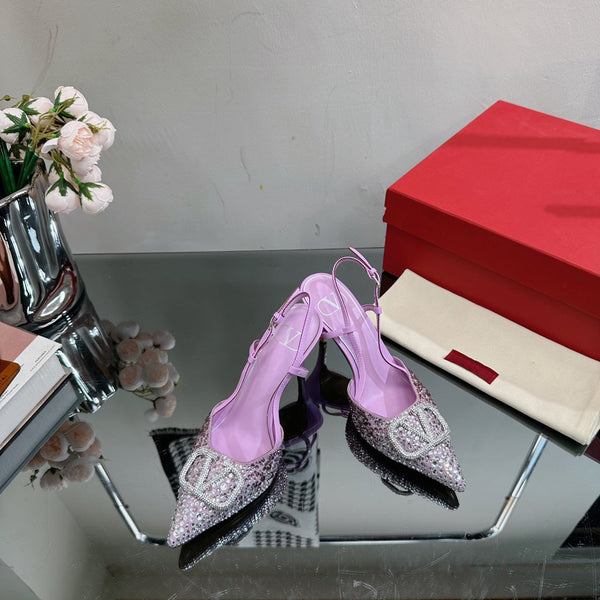 Vlogo Signature Slingback 70 in pelle di vitello viola con cristalli