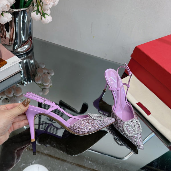 Vlogo Signature Slingback 70 in pelle di vitello viola con cristalli