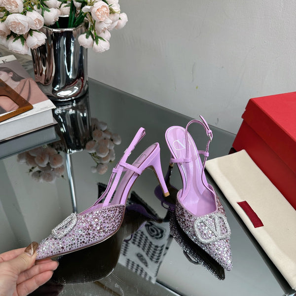 Vlogo Signature Slingback 70 in pelle di vitello viola con cristalli