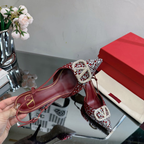 Vlogo Signature Slingback 70 in pelle di vitello bordeaux con cristalli