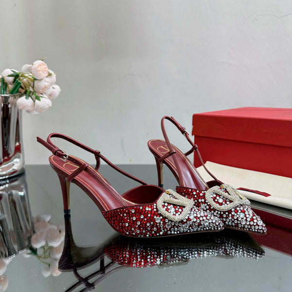 Vlogo Signature Slingback 70 in pelle di vitello bordeaux con cristalli