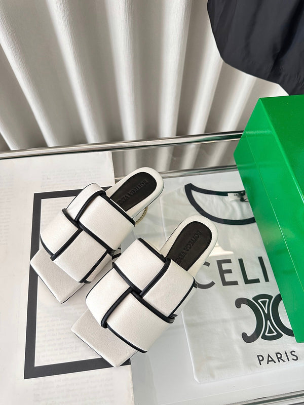 patch mule flat white black cotton lambskin