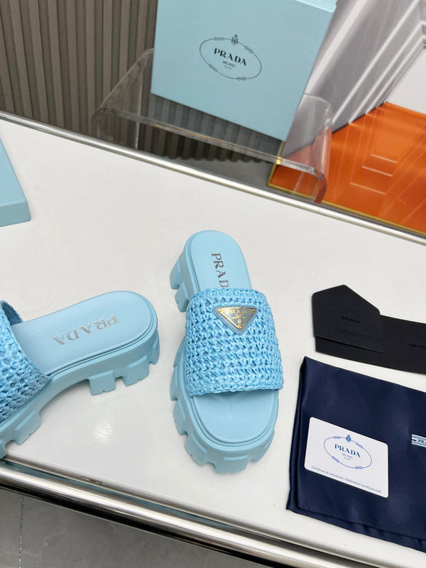 PRA THICK-SOLED CROCHET SANDALS SKY WOVEN FABRIC