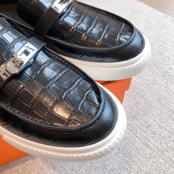 HM GAME SLIP-ON CROCODILE MOTIF SNEAKER BLACK CALFSKIN