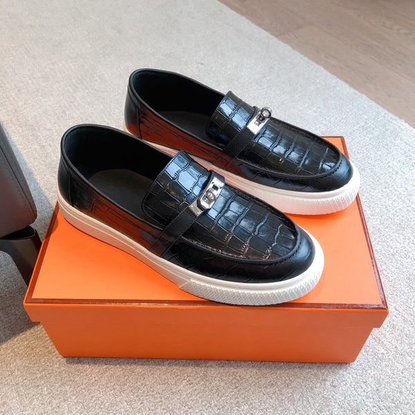 HM GAME SLIP-ON CROCODILE MOTIF SNEAKER BLACK CALFSKIN