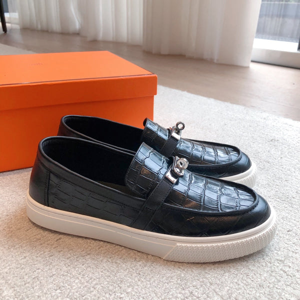 HM GAME SLIP-ON CROCODILE MOTIF SNEAKER BLACK CALFSKIN