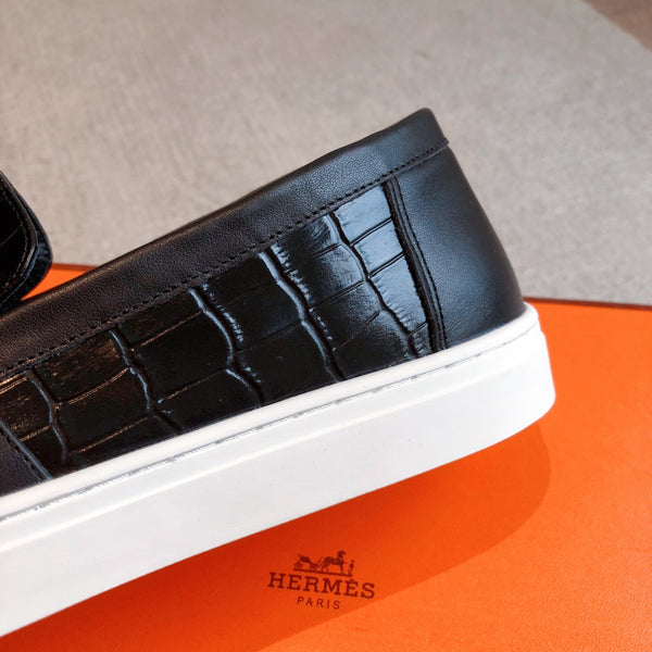 HM GAME SLIP-ON CROCODILE MOTIF SNEAKER BLACK CALFSKIN