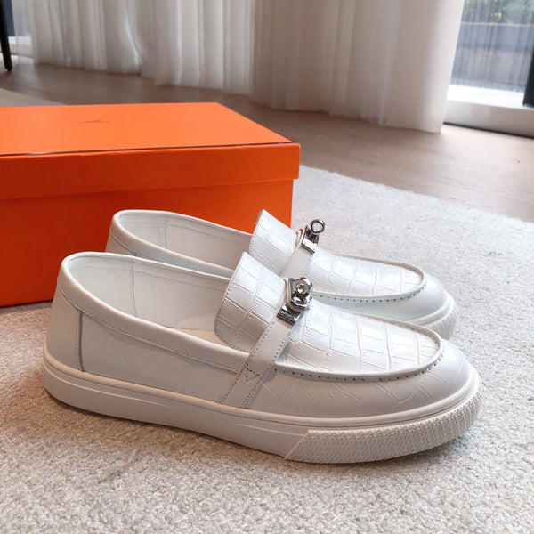 HM GAME SLIP-ON CROCODILE MOTIF SNEAKER WHITE CALFSKIN