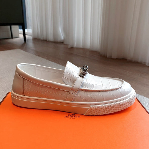HM GAME SLIP-ON CROCODILE MOTIF SNEAKER WHITE CALFSKIN