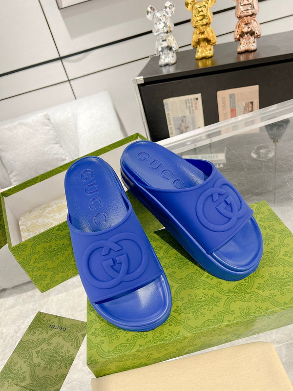 GC 25 Interlocking G 50mm Slide Sandal Blue Cowhide 292383