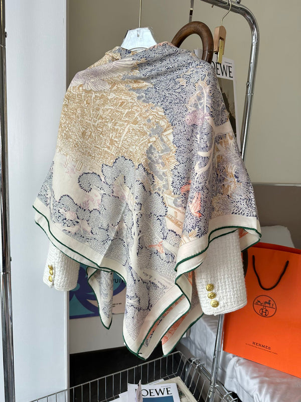 Retourala Nature Hermes Scarf 140 CM White Pink Colorful Silk