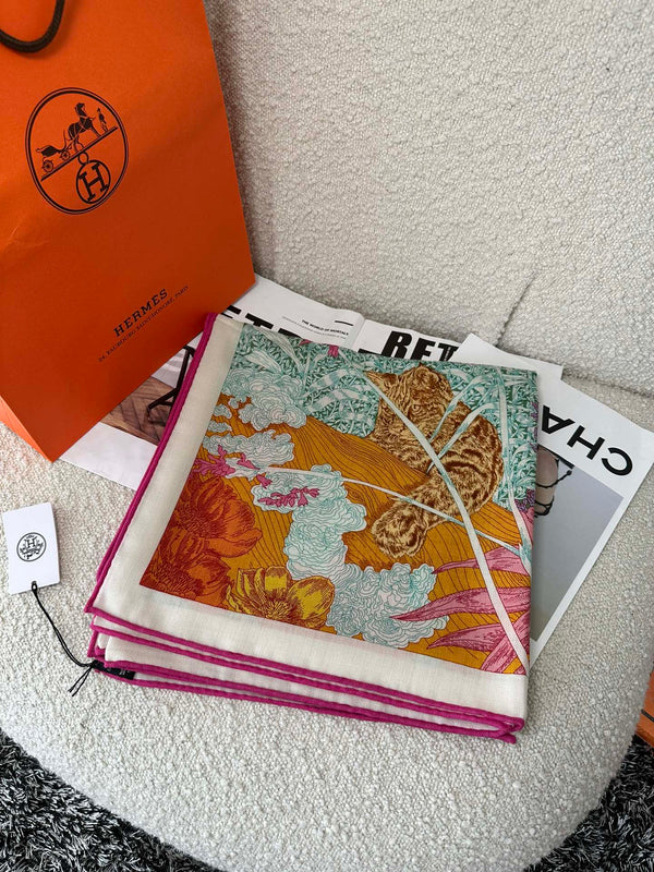 Retourala Nature Hermes Scarf 140 CM Turquoise Colorful Silk