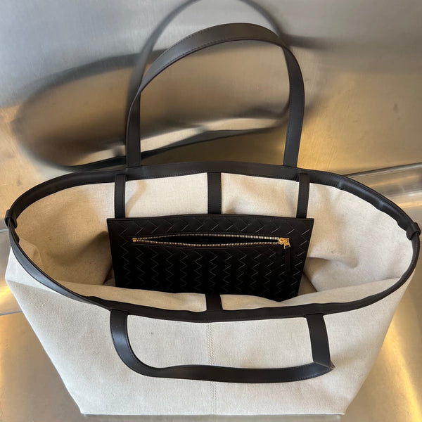 FLIP FLAP 38 IN TELA BIANCA E PELLE NERA