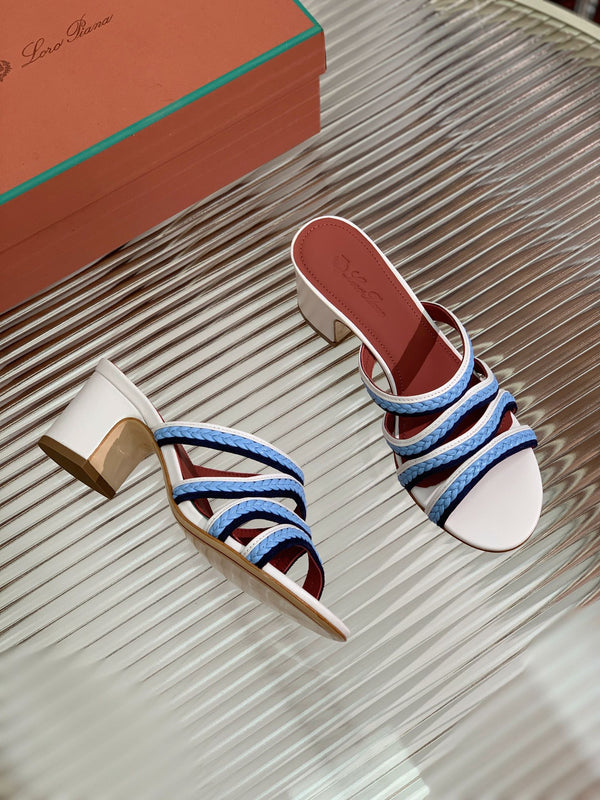 High Hee 60 Sprightly Charms Mule Sandal White Cloud Blue Navy Calfskin