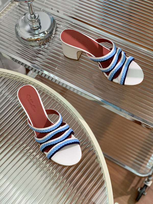 High Hee 60 Sprightly Charms Mule Sandal White Cloud Blue Navy Calfskin