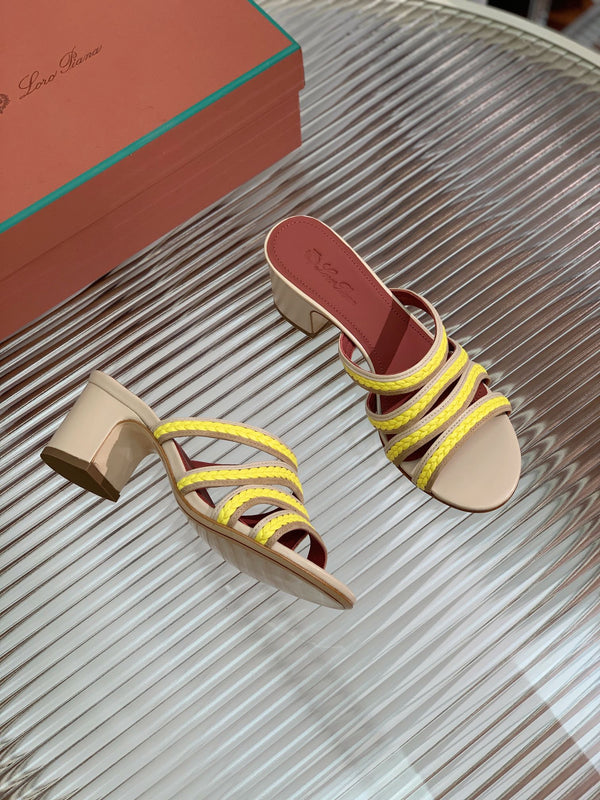 High Hee 60 Sprightly Charms Mule Sandal Beige Yellow Brown Calfskin
