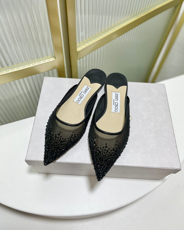 Jimmy Mule In Black Mesh Fabric With Swarovski Crystal 597874