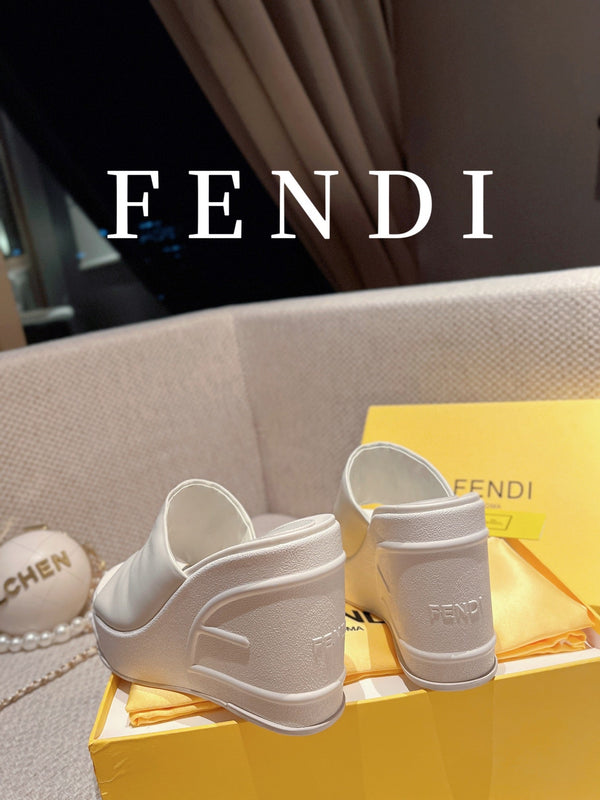 FENDI BAGUETTE WEDGE PLATFORM  85MM IN WHITE CALFSKIN