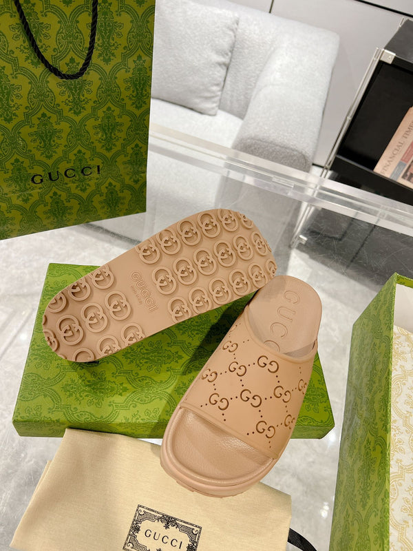 Sandalo GC 25 Monogram Slide da 50 mm in pelle di vacchetta marrone 292395