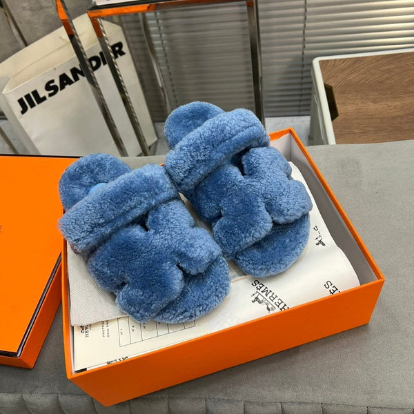 Sandalo HM Cyprus in pile di lana blu 953867