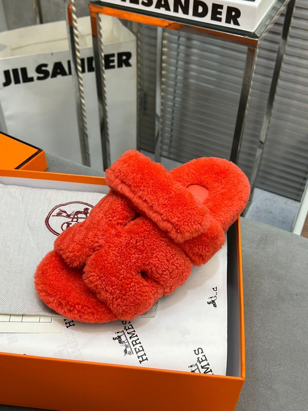 HM Chypre Sandal Red Orange Fleece Wool  953868