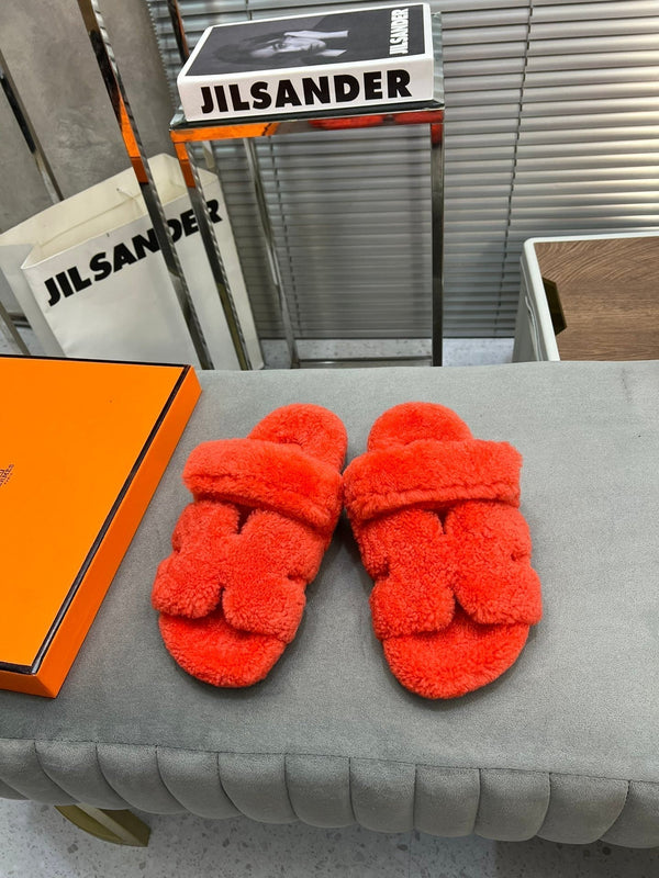 HM Chypre Sandal Red Orange Fleece Wool  953868