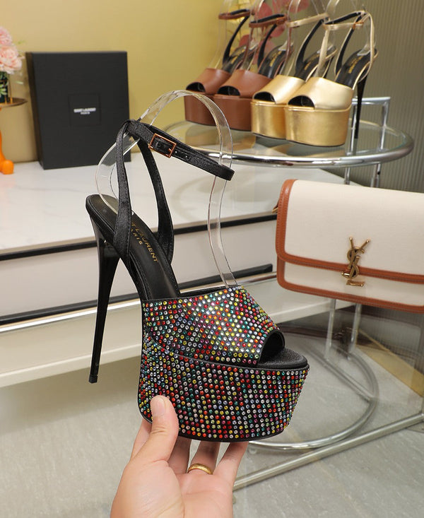 SL SUPER HIGH HEELS SANDAL RAINBOW CRYSTAL SATIN