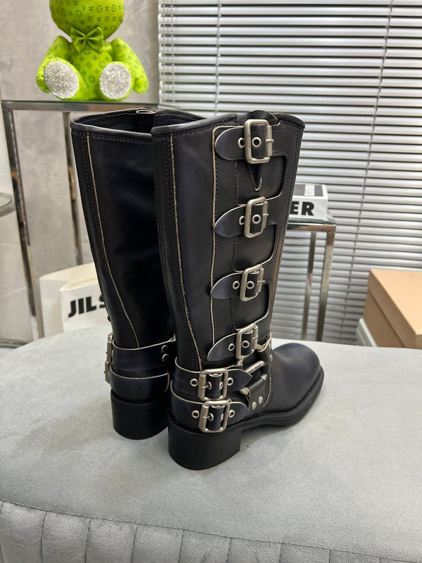 Miu Classic Black Leather Boots