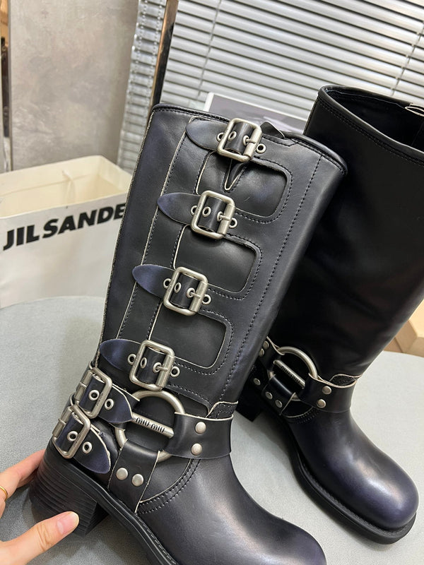 Miu Classic Black Leather Boots