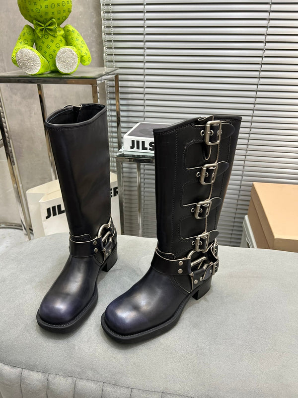 Miu Classic Black Leather Boots