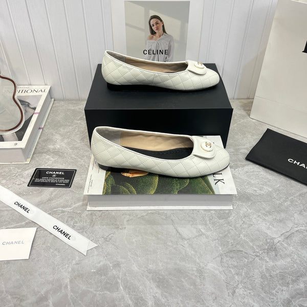 ballet flat white black quilted calfskin