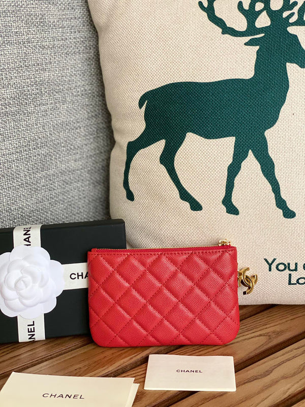 cc zipped wallet 14cm red caviar gold hardware