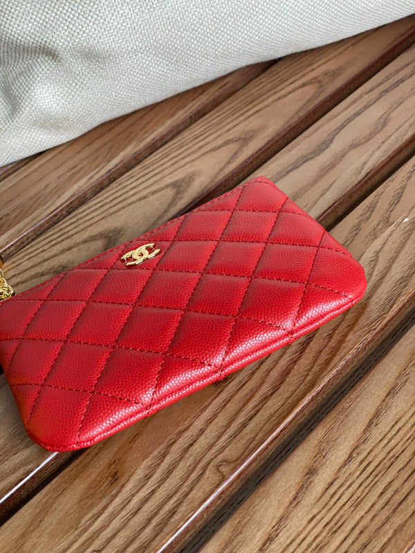 cc zipped wallet 14cm red caviar gold hardware