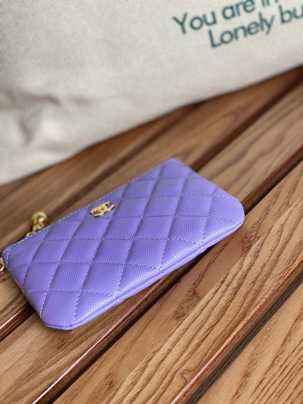 Portafoglio con cerniera cc 14 cm viola caviale hardware oro